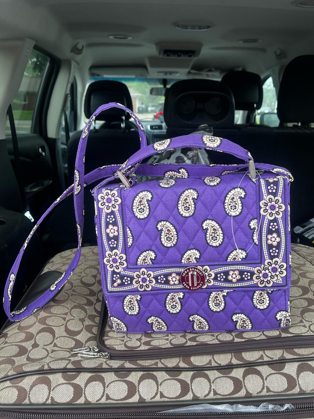 Vera Bradley Julia Purple Quilted Voilet Paisley Satchel Shoulder Bag Turn-Lock - Picture 9 of 11